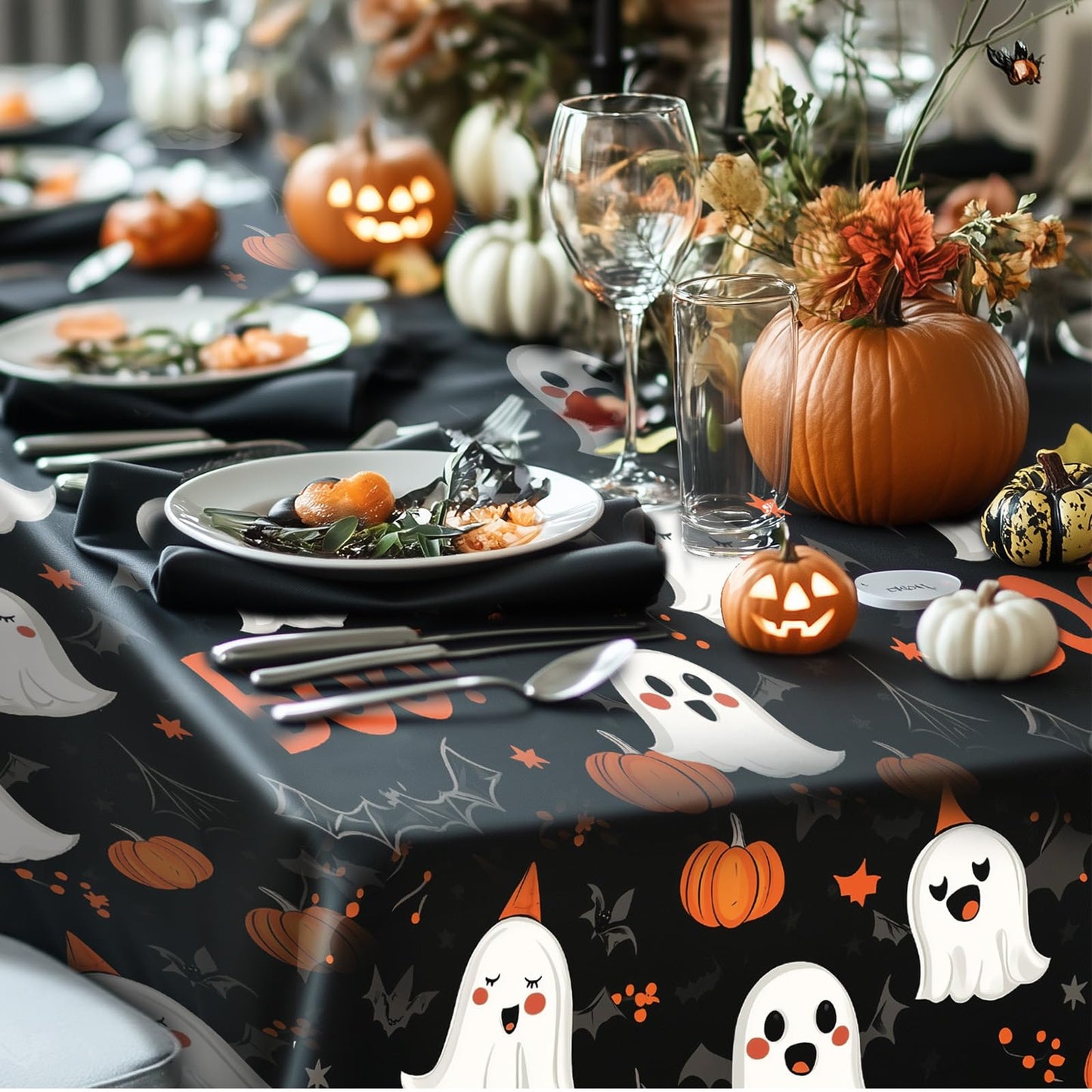 Niuara Halloween Black Plastic Table Cloth - 4 Pack 54" × 108" Rectangle Disposable Tablecloths for 6FT Tables, Waterproof Table Cover for Party, Holiday & Gathering Use