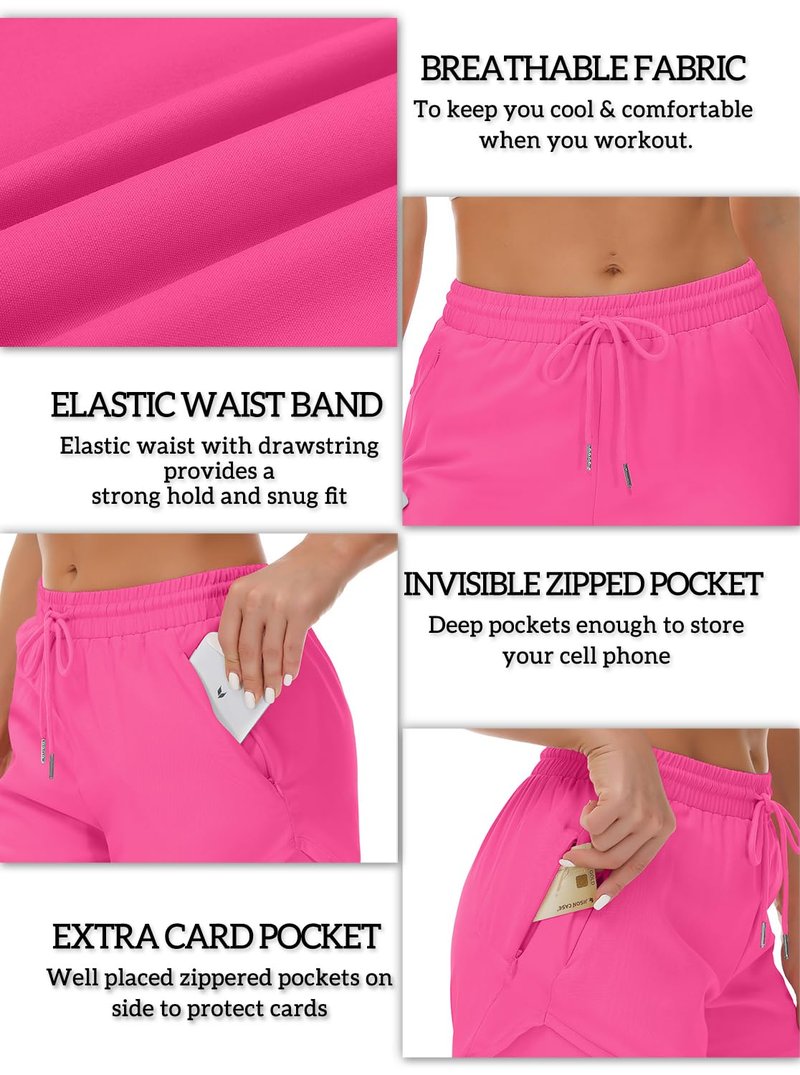 Mancreda Women's Running Shorts with Liner 3 Zipper Pockets Elastic Workout Athletic Gym Yoga Shorts(HPK,XL) Hot Pink