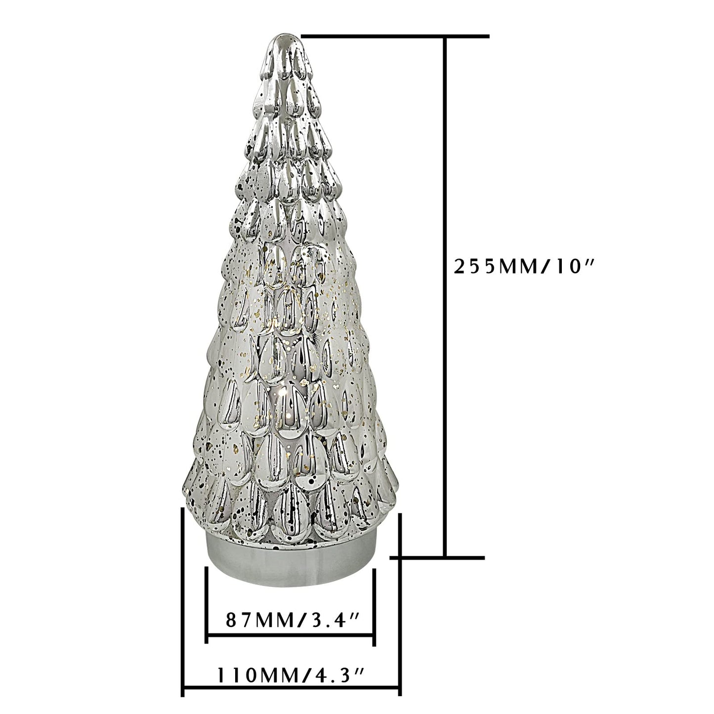 SHMILMH Silver Mercury Glass Christmas Tree, Small Tabletop Christmas Tree with Light, Battery Operated Mini Xmas Tree for Fireplace Bathroom Decor 10", Set of 2