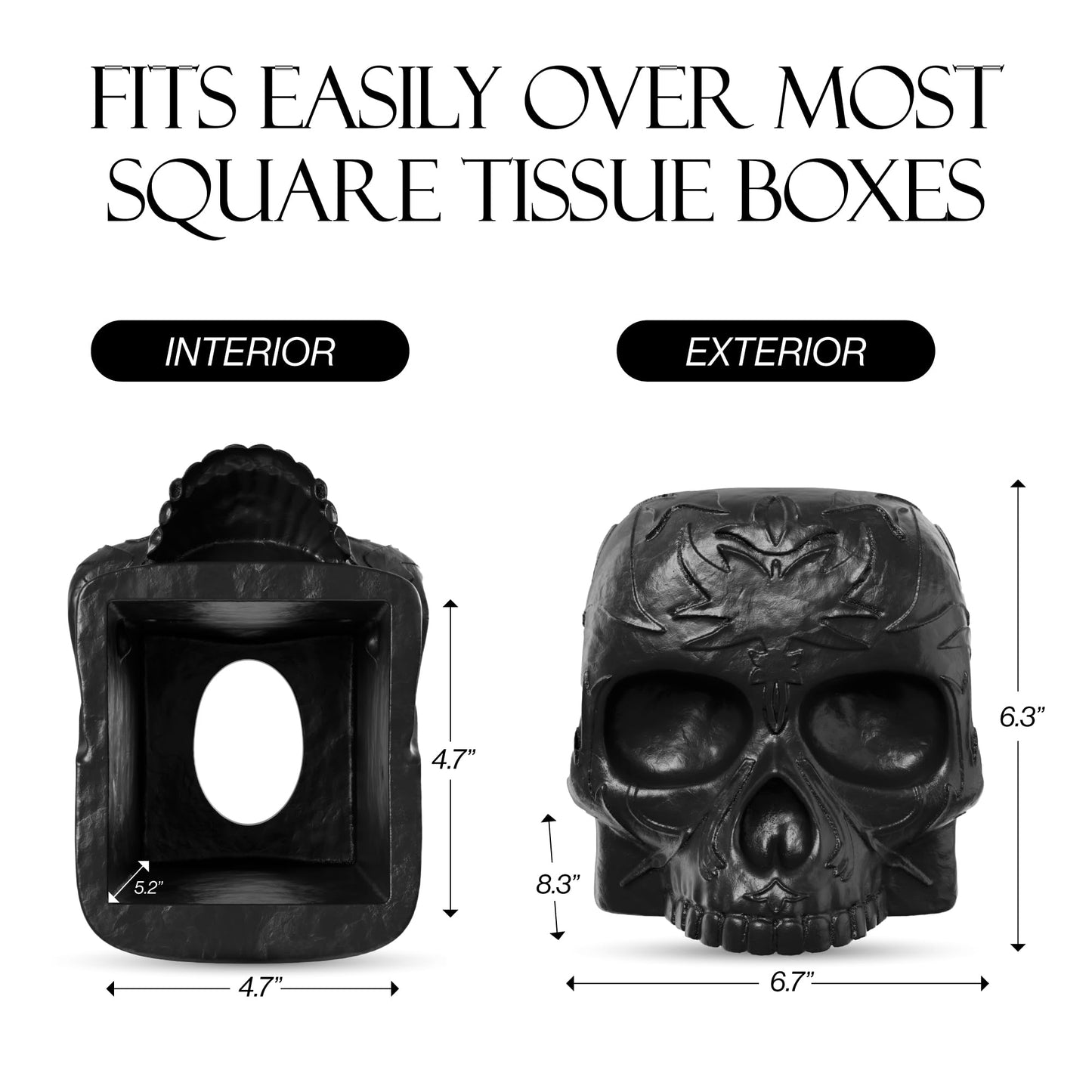 Gothic Skull Tissue Box Cover – Heavyweight Square Tissue Holder – Won’t Move When Pulling a Tissue – Black Home & Bathroom Décor – Home Gift for Women & Men, Goth, Horror, & Halloween Enthusiasts