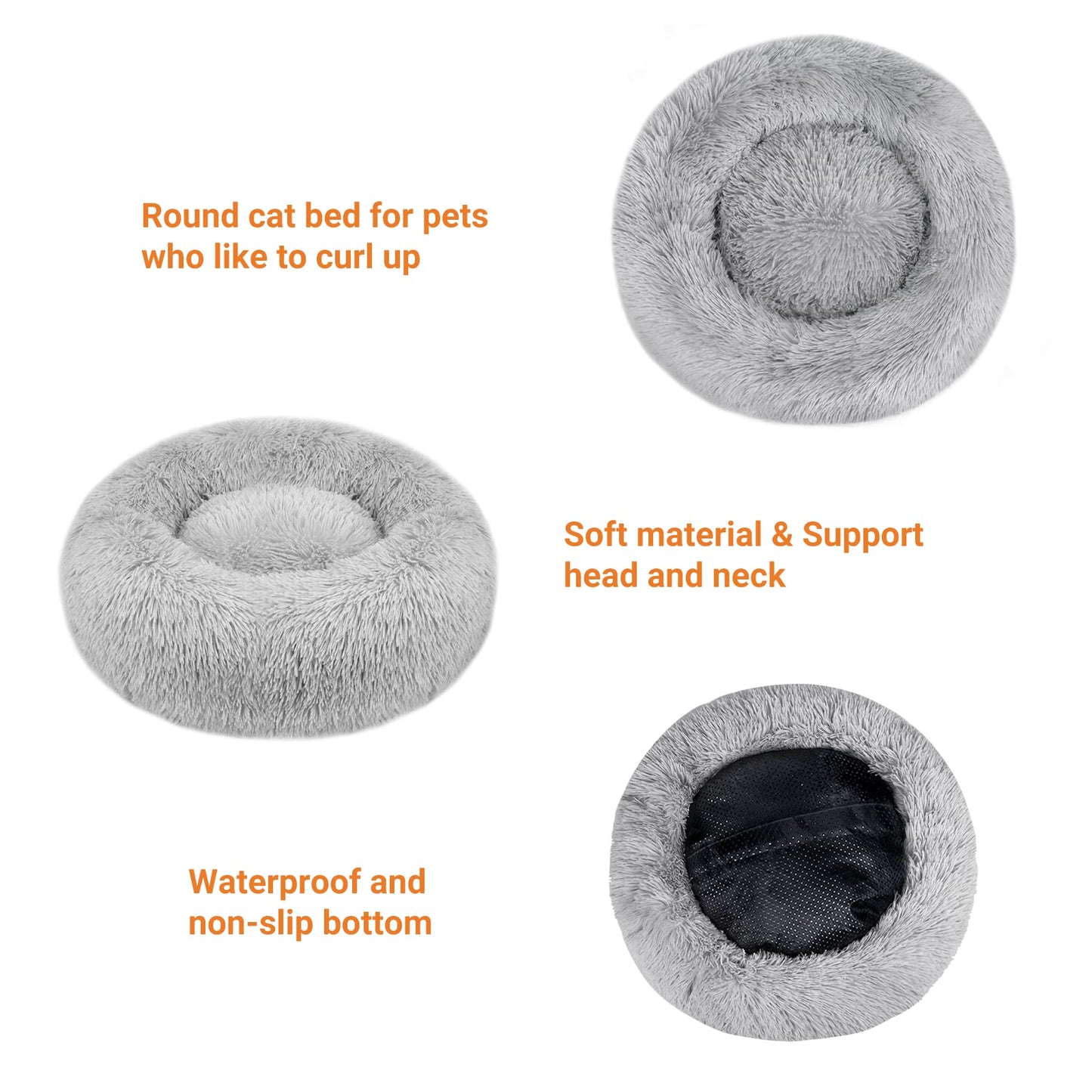 Donut Dog Bed Extra Large Washable - Anti Anxiety Calming Cosy Fluffy Plush Puppy Kitten Round Super Soft Snuggle Pet Cat Beds for Indoor Cats: Light Grey 80cm