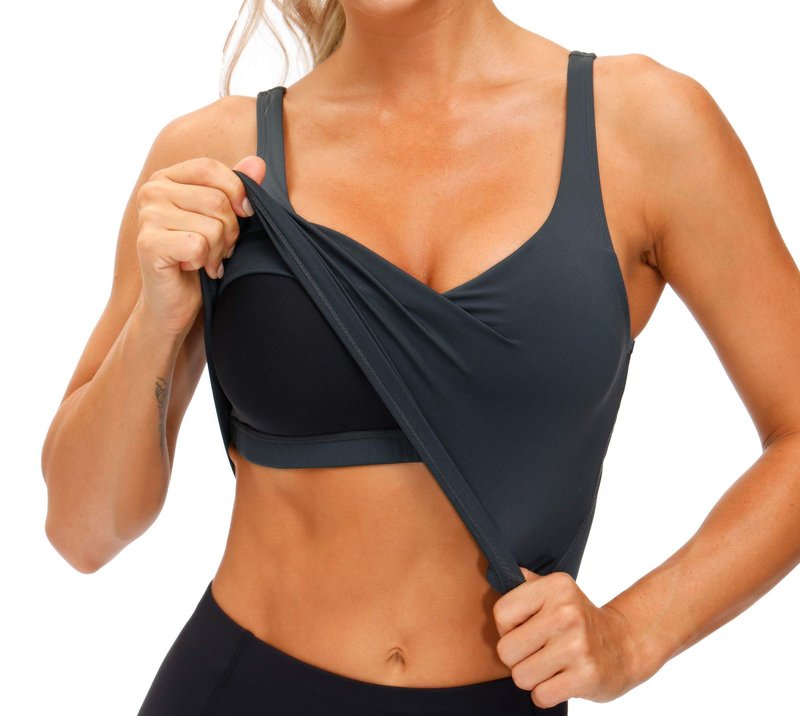 Women’s Longline Sports Bra Wirefree Padded Medium Support Yoga Bras Gym Running Workout Tank Tops (Charcoal Grey, Large)