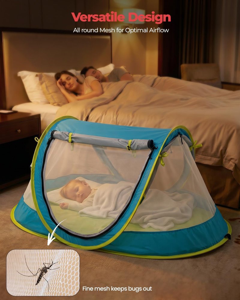 Portable Baby Beach Tent - UPF 50+ Sun Shelter with Mosquito Net | Ideal Pop-Up Kids Travel Tent with Carry Bag & 2 Stakes