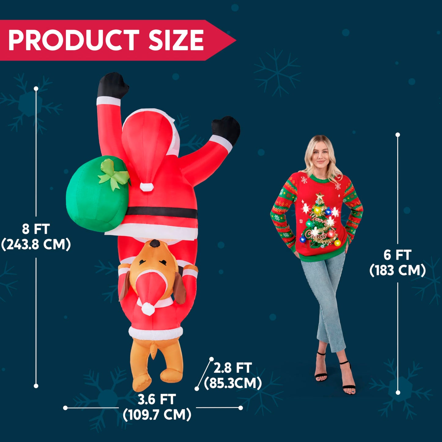 Joiedomi 8 FT Hanging Christmas Inflatables Outdoor Decoration, Blow Up Climbing Santa with Dog, Christmas Blow Up Yard Decorations with Build-in LED for Xmas Party, Garden, Lawn, Roof Decor