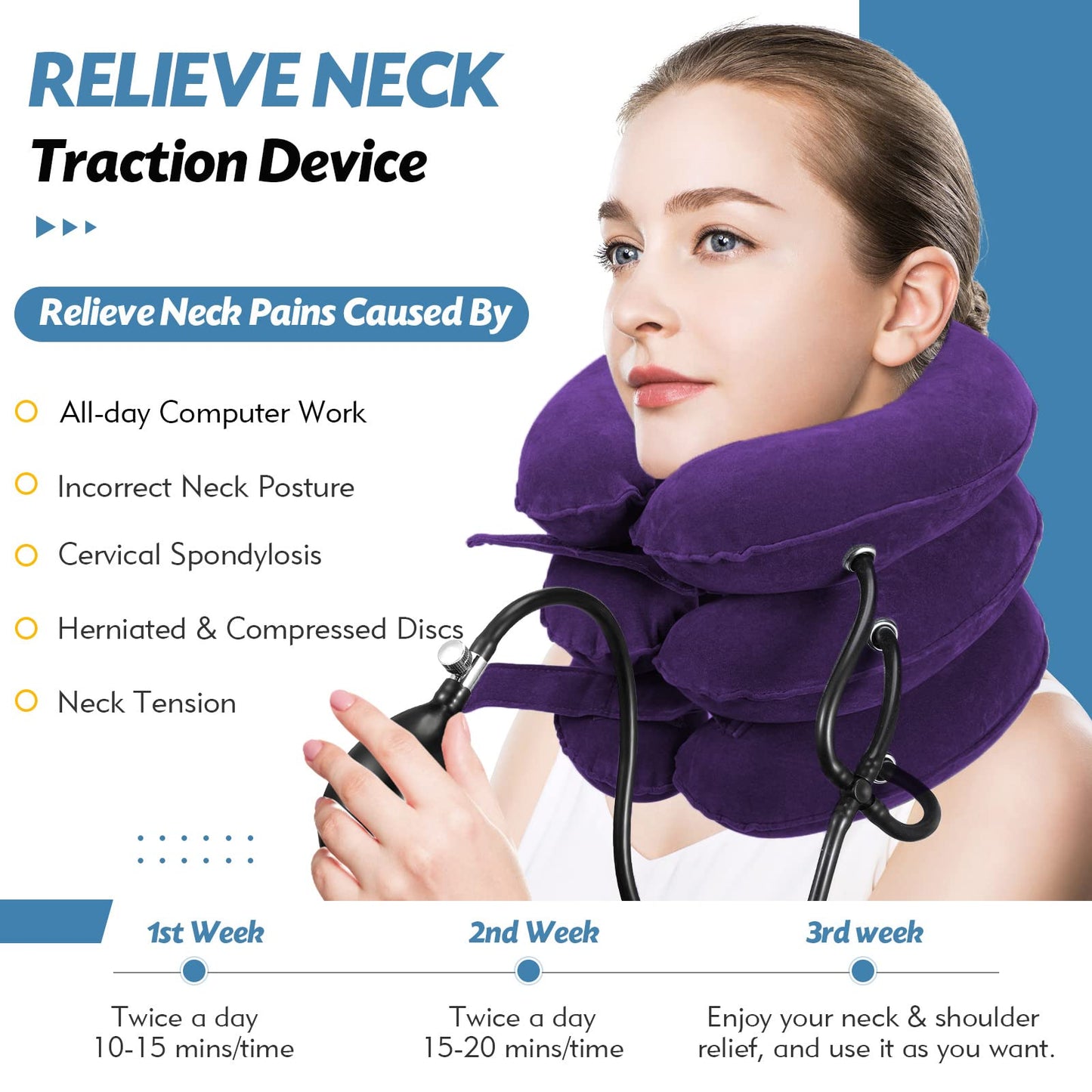 Jaximy Neck Stretcher, Neck Traction Device, Cervical Traction Device, Neck Pain Relief, Adjustable Inflatable Neck Brace & Neck Stretcher Cervical Traction, Neck Decompression Home Use (Purple)
