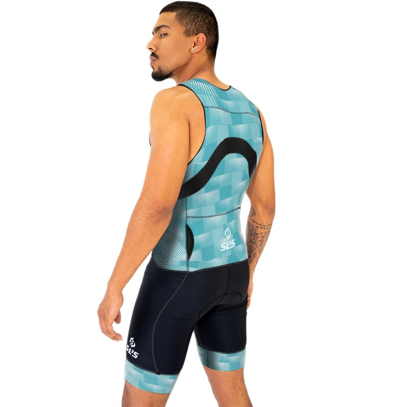 SLS3 Triathlon Suits Mens - Premium Trisuit Triathlon Men - Sleeveless, Quick Drying Tri Kit with Large Back Pocket (Blue Fractal, X-Large)