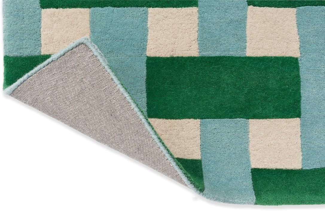 RUGWYN Hand-Tufted Basketweave Wool Area Rug, Modern Checkered Plaid Pattern, Geometric Decorative Floor Carpet for Living Room Bedroom, Dining Area & Nursery (Emerald, Aquarmarine, 2.6' x 9')