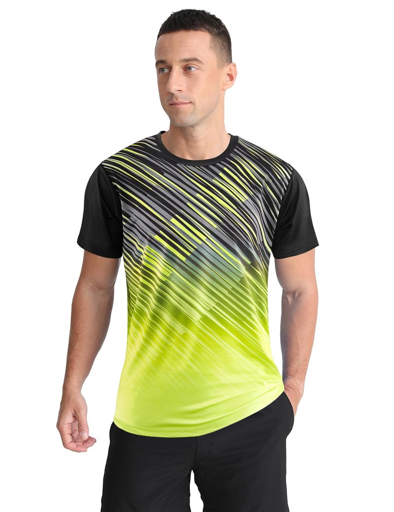 Men's Athletic T-Shirt Performance Gym Shirt Quick Dry Moisture Wicking Running Workout Outdoor Activities Short Sleeve Tops Yellow Stripes L
