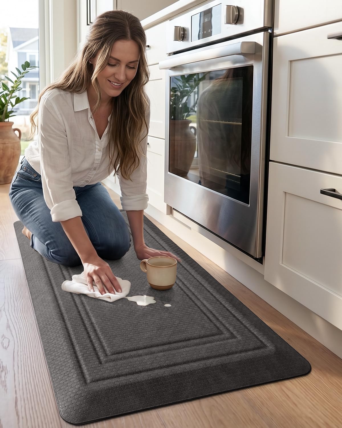 LUMI Anti Fatigue Cushioned Comfort Mats for Standing, 0.8" Extra Thick Ergonomic Mats for Desk Office, Non-Slip, Ultra Soft, Memory Foam Rugs for Home, Kitchen, Laundry, 20"x40", Grey