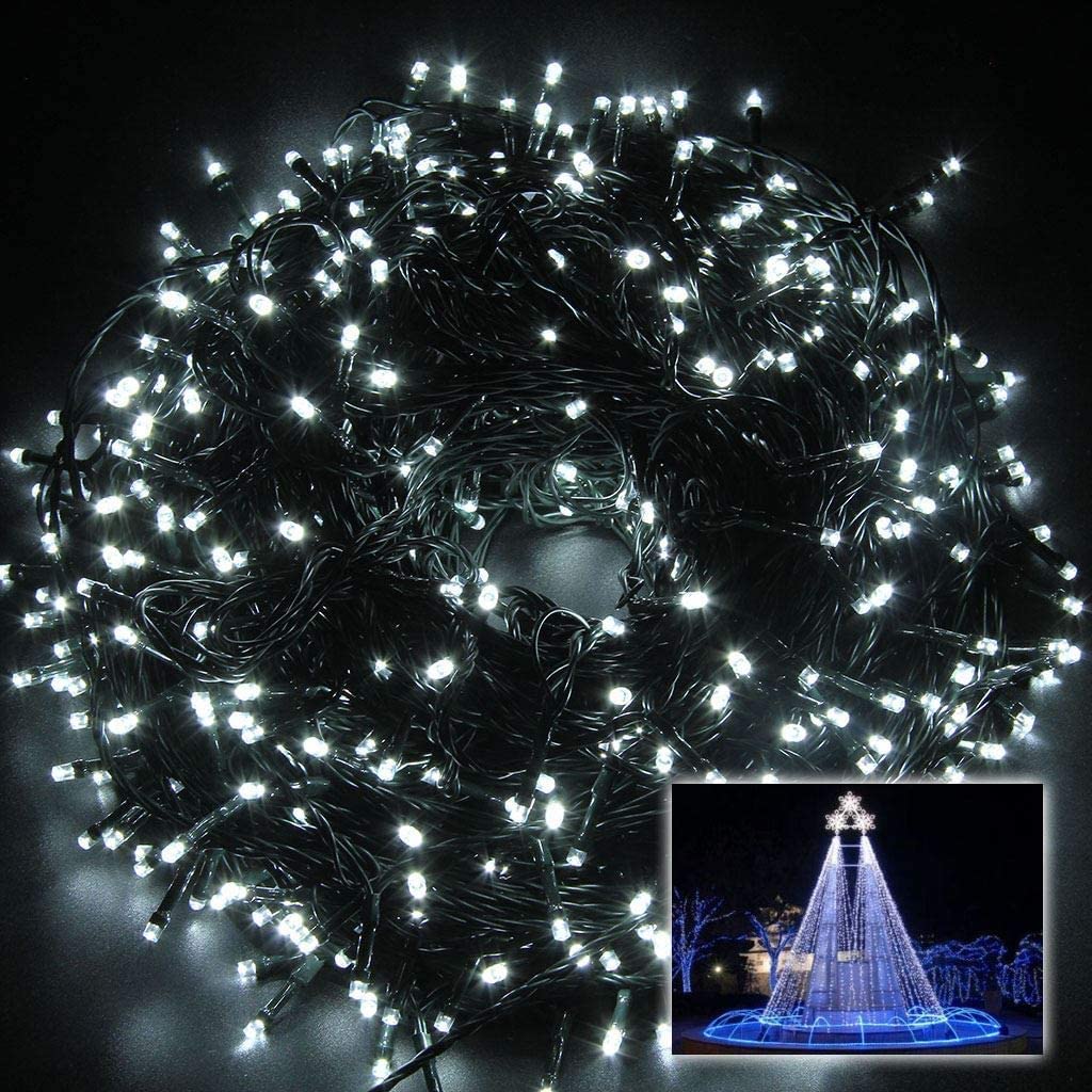SHATCHI 1000 LEDs Fairy String Lights Cool White Indoor/Outdoor Christmas Tree/Home/Party/Wedding/Garden Decorations Green Cable 8 Modes Mains Powered Memory Auto Timer