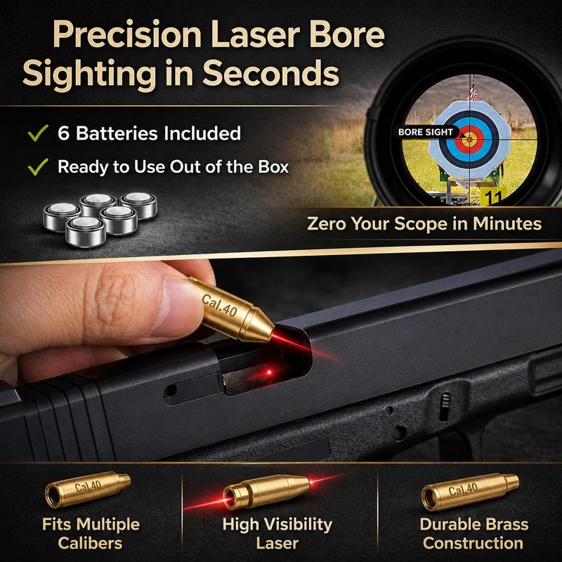 Tactical Red Laser Bore Sight Cal .40 Brass Boresighter Cartridge Red Dot (Will NOT Work with Smith and WES'S)