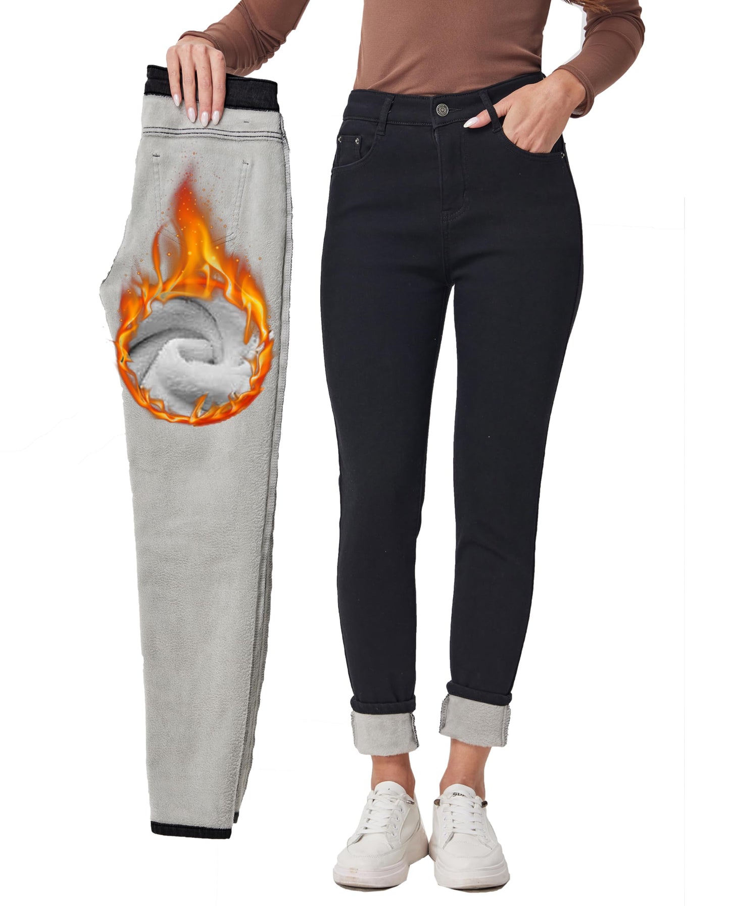 Fakanhui Women's Fleece Lined Winter Thermal Jeans Wear Jeggings Denim Skinny Pants Leggings