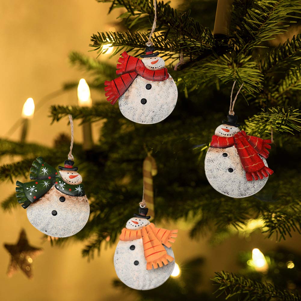 Rustic Metal Snowmen Ornament for Christmas Tree Decoration Snowman Christmas Hanging Ornament Xmas Holiday Decor(E-Snowmen Decor)