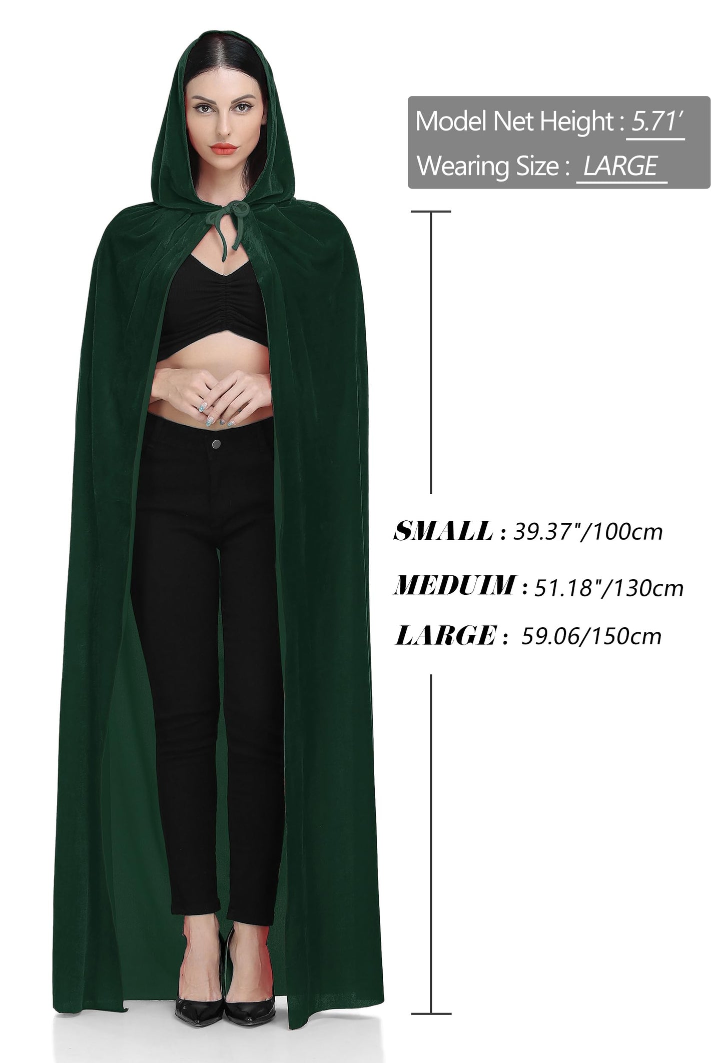 Ammiko Velvet Cape Unisex Cloak with Hood Halloween Costume Hooded cloak Adult Vampire Witch Cape Women Men Green 100cm