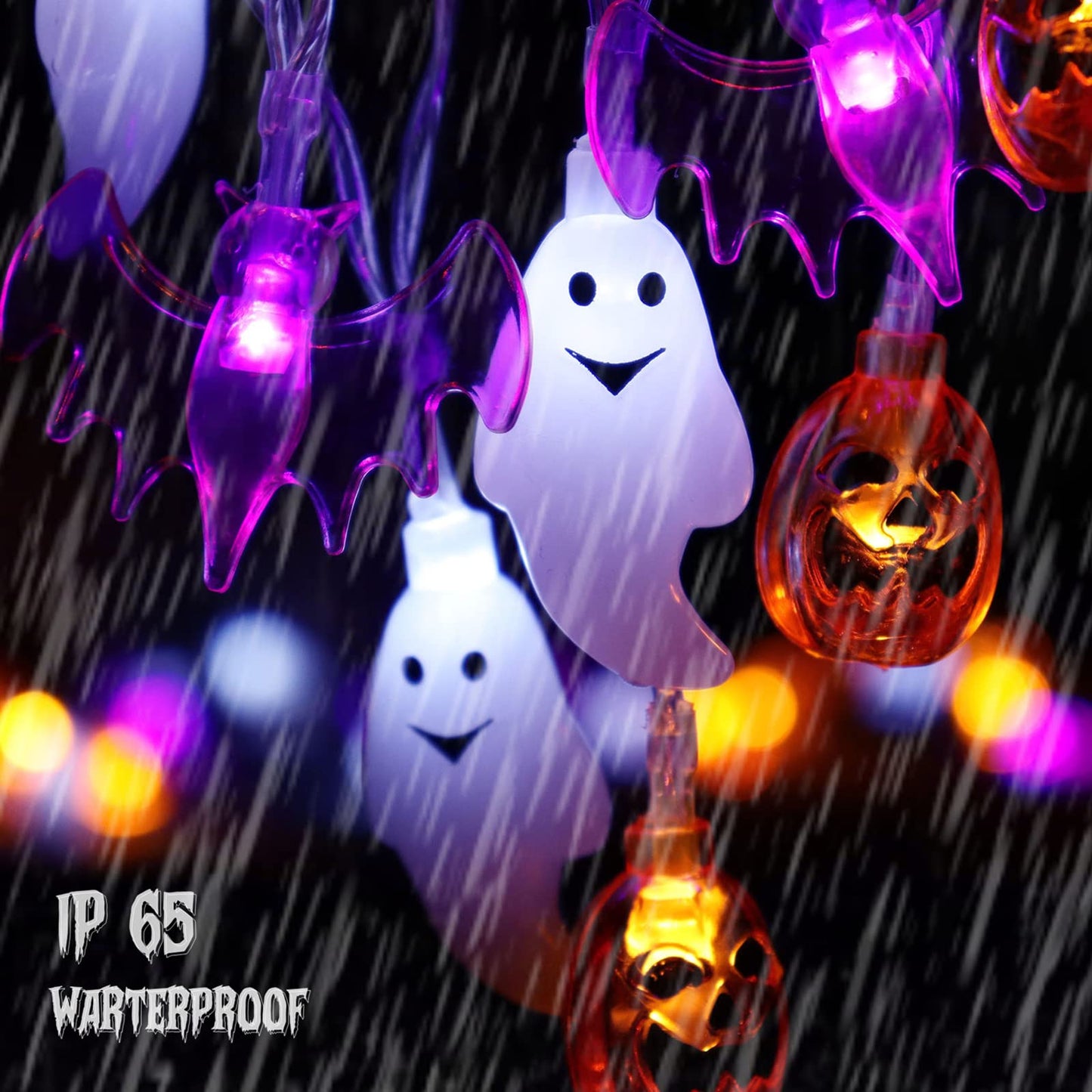 Halloween Lights Decorations, 16 FT 30 LED Waterproof 3D Pumpkin Bat Ghost Battery Operated String Lights with Timer, 8 Lighting Modes Fairy Light for Home Window Indoor Outdoor Halloween Party Decor