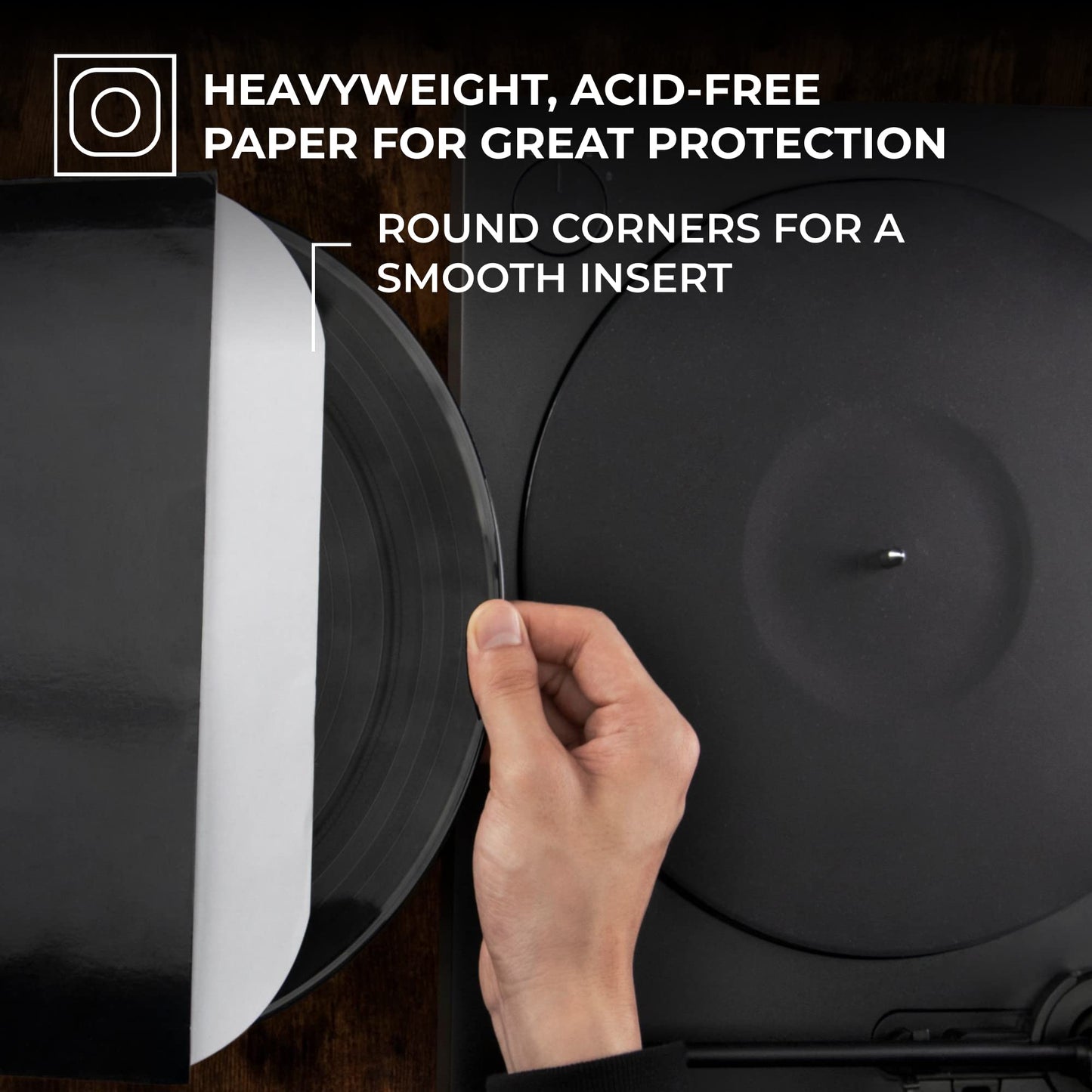 Big Fudge 50x Vinyl Record Inner Sleeves - Round Corners for 12" Records - Vinyl Record Sleeves in Heavyweight & Acid Free Paper - Protective LP Album Cover - White