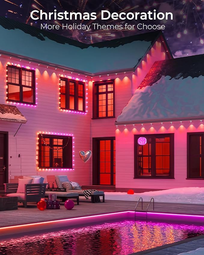 CINOTON Permanent Outdoor Lights 50ft, Smart RGBW+IC Eaves Lights with 30LEDs, IP67 Waterproof, 111 Scene Modes for Daily and Festival, Halloween Christmas Holiday Decor, APP/Voice/Remote Control