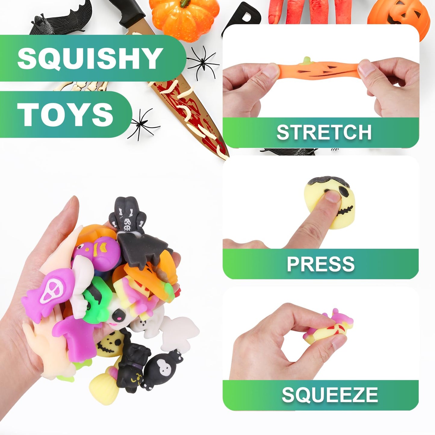 32 pcs Halloween Mochi Squishy Toys,Slow Rising Soft Squishies Toy,Stress Relief Toys,Party Favors Bulk for Kids,Squishy Goodie Bag Gifts,Halloween Treat Bag Classroom Prizes for Kids
