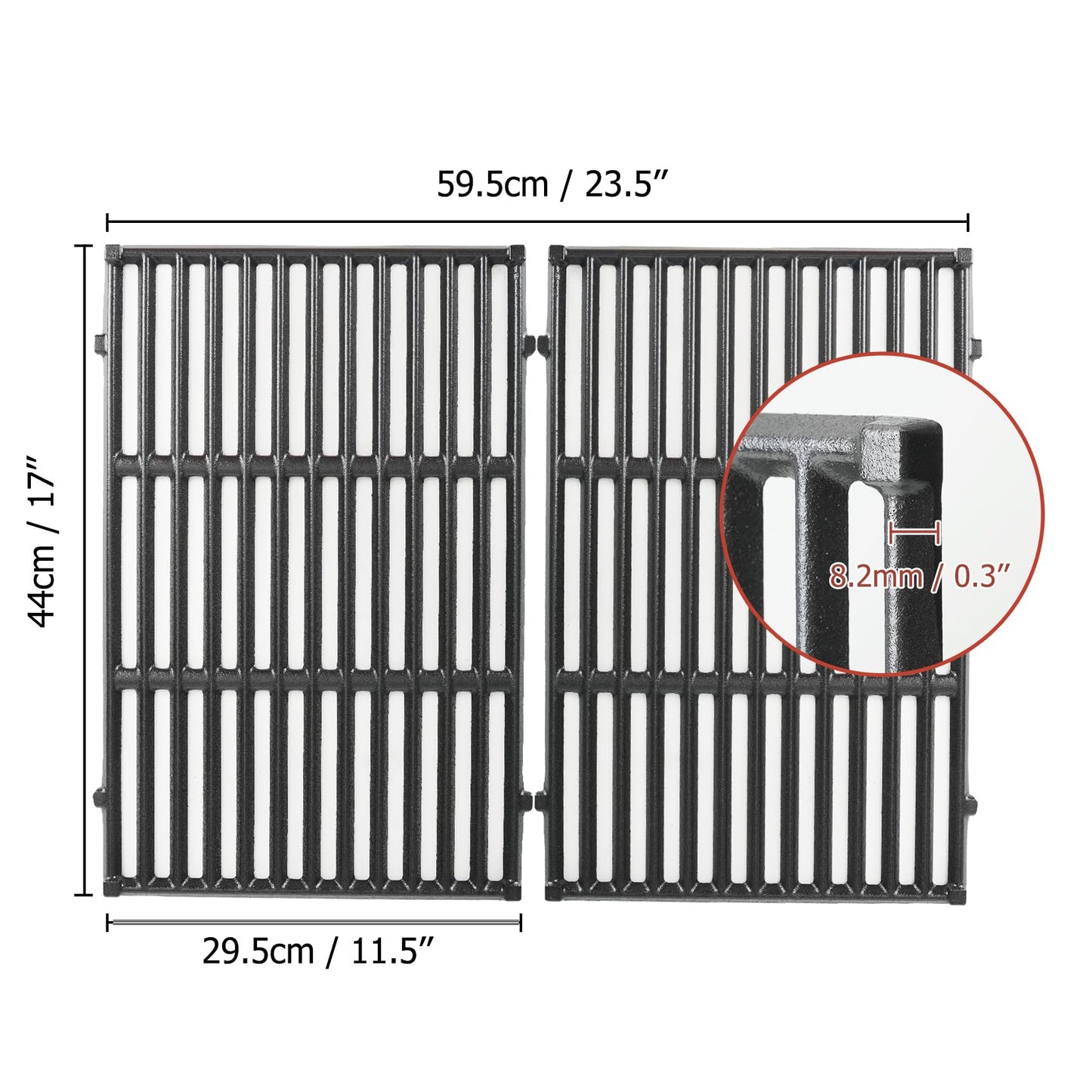 onlyfire Cast Iron Cooking Grates for Weber Spirit I & II 300 Series Gas Grills, Spirit 400 Series, Spirit 700, Genesis Silver B/C, BBQ Replacement Grill Grate Fits Weber 7638/7639, 2 Pcs