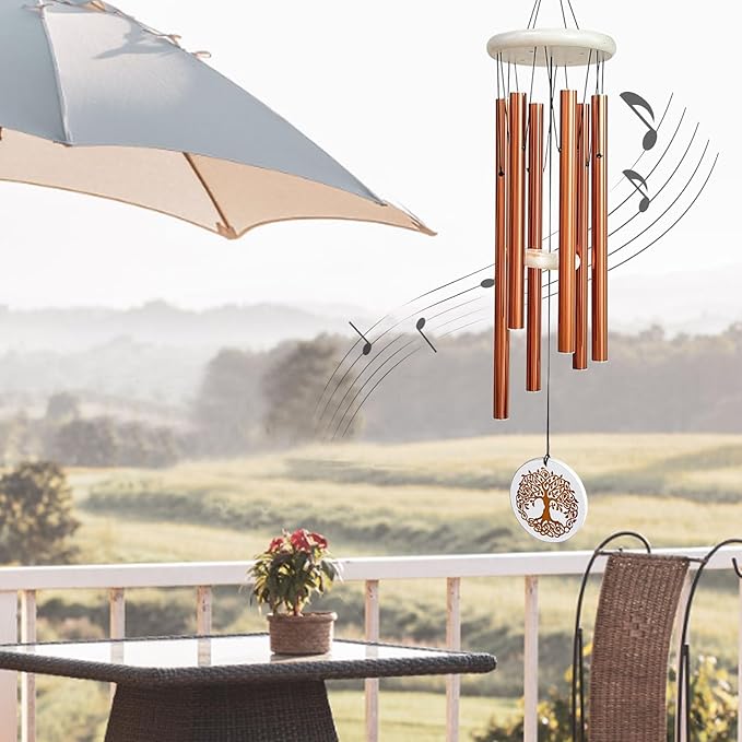 Tree of Life Memorial Wind Chimes, 33" Engraved Sympathy Gifts for Loss of Loved One, Home Yard Garden Decor (Copper)