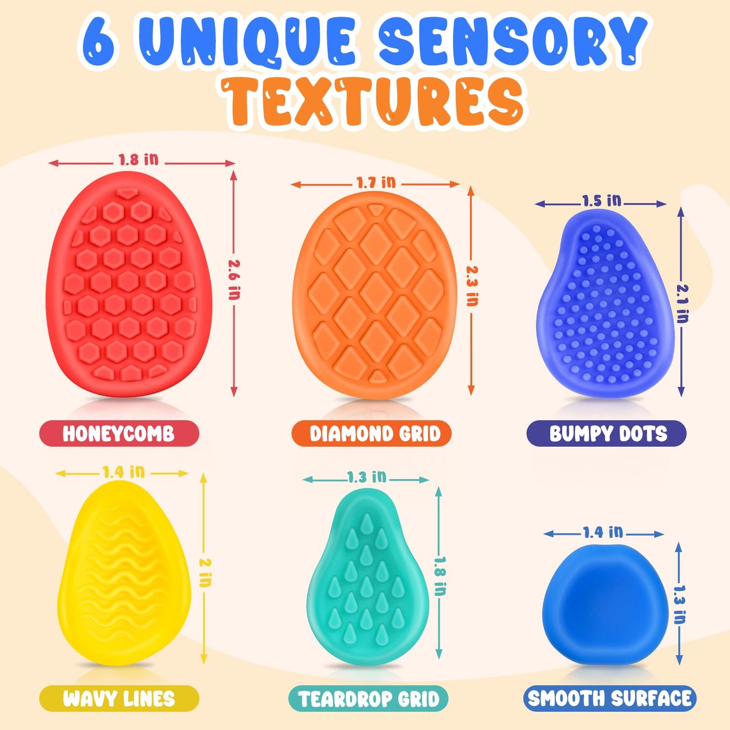 Fidget Sensory Toys for Kids & Adults with Autism ADHD: 6-Pack Silent Small Anxiety Relief Items, Quiet Fidgets & Worry Stones for Classroom Prizes, Mini Desk Toys for Calm Down, Stress Relief Gifts