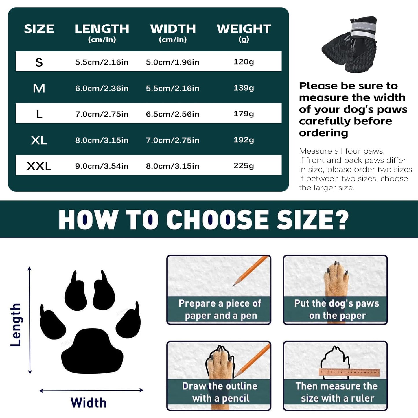 Dricar Dog Shoes, Set of 4 Dog Boots for Injured Paws, Waterproof Anti Slip Dog Shoes for Walking, Paw Protectors with Reflective Straps for Medium Large Dog (L, Black)