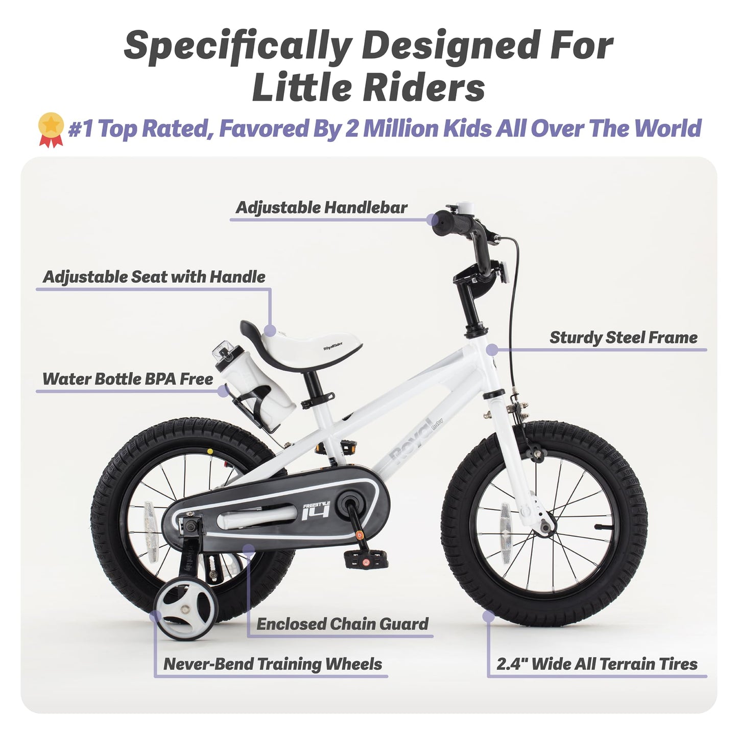 RoyalBaby Freestyle Kids Bike Boys Girls 16 Inch BMX Childrens Bicycle with Training Wheels & Kickstand for Ages 4-7 years, White