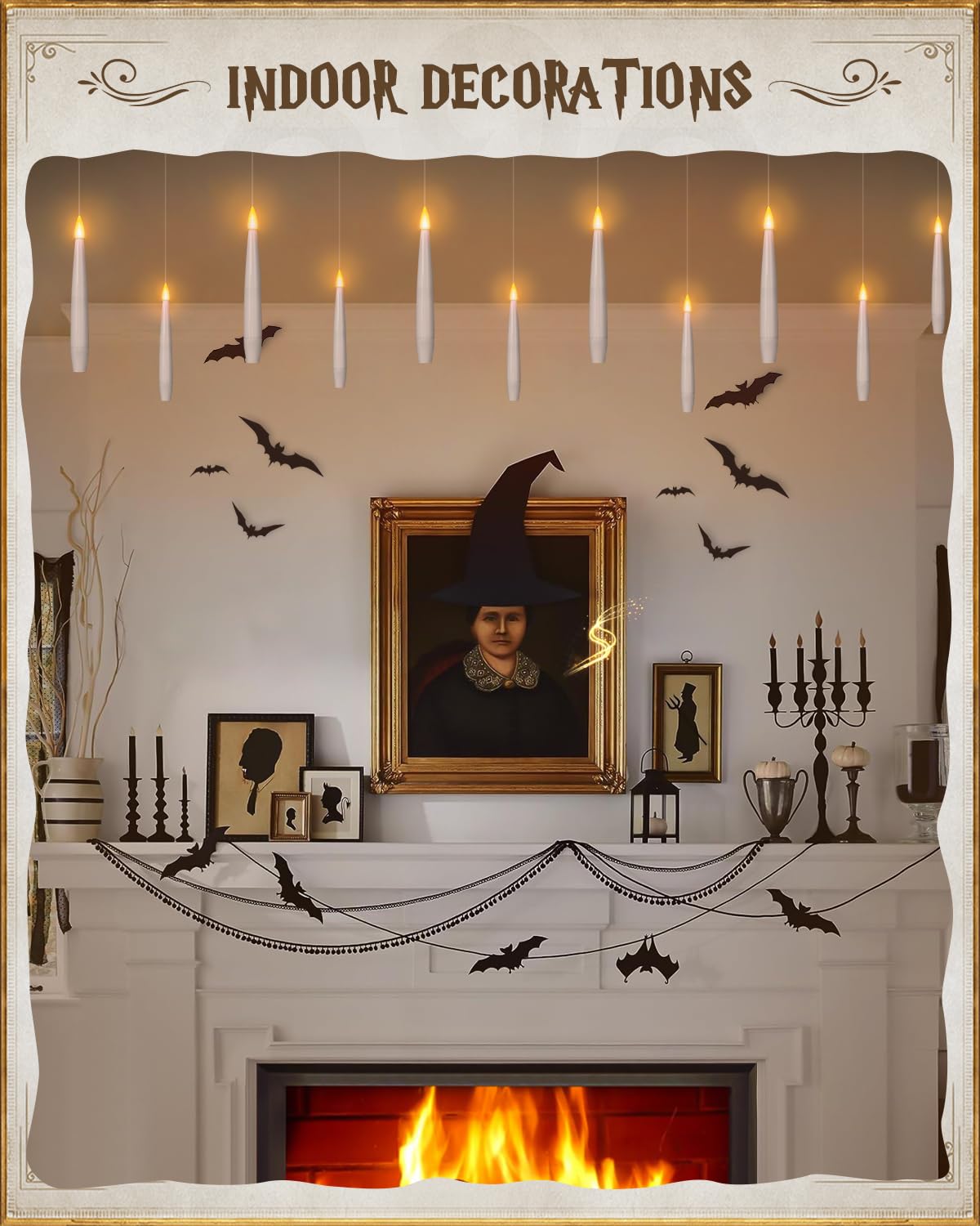 Floating Candles with Wand 10PCs - Magic Hanging Candles Halloween Decorations Flameless Taper Candles with Remote, Floating Lights Gifts for Window Home Bedroom Wedding Birthday Party Indoor Decor