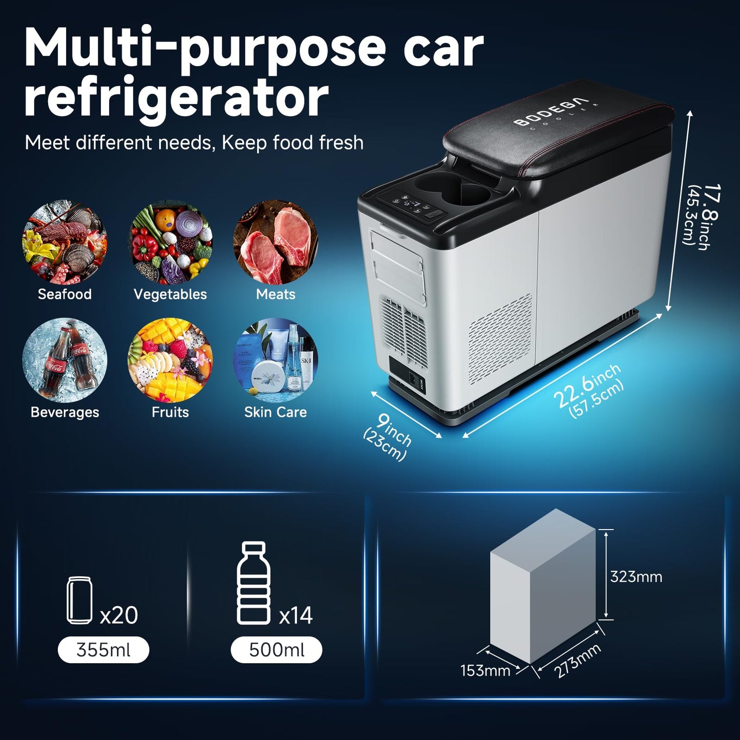 BODEGA 12 Volt Refrigerator, 16 Quart (15L) Car Fridge, Portable Refrigerator (-4℉-68℉), 12/24V DC for Outdoor, Vehicles, Camping, Travel