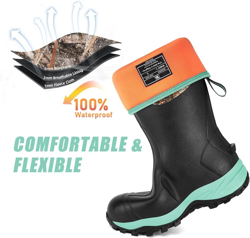 Rubber Boots for Women - Waterproof Insulated Mud Rain Boots with Steel Shank | Anti-Slip Outdoor Work Boots, Size 6-11