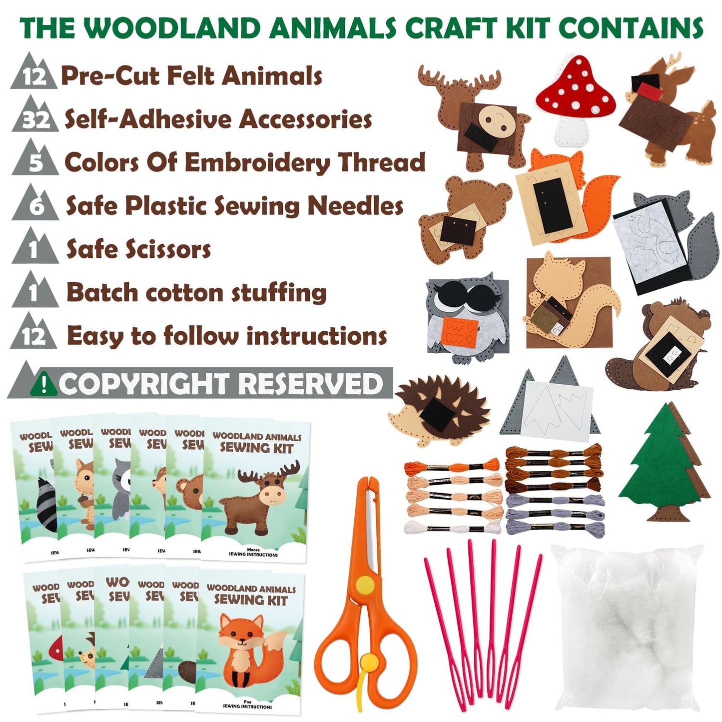 CiyvoLyeen Woodland Animals Craft Kit Kids DIY Crafting and Sewing Set Woodland Animals Felt Plushie for Girls and Boys Educational Beginners Sewing Set Sewing Kits for Kids Age 8 9 10 11 12