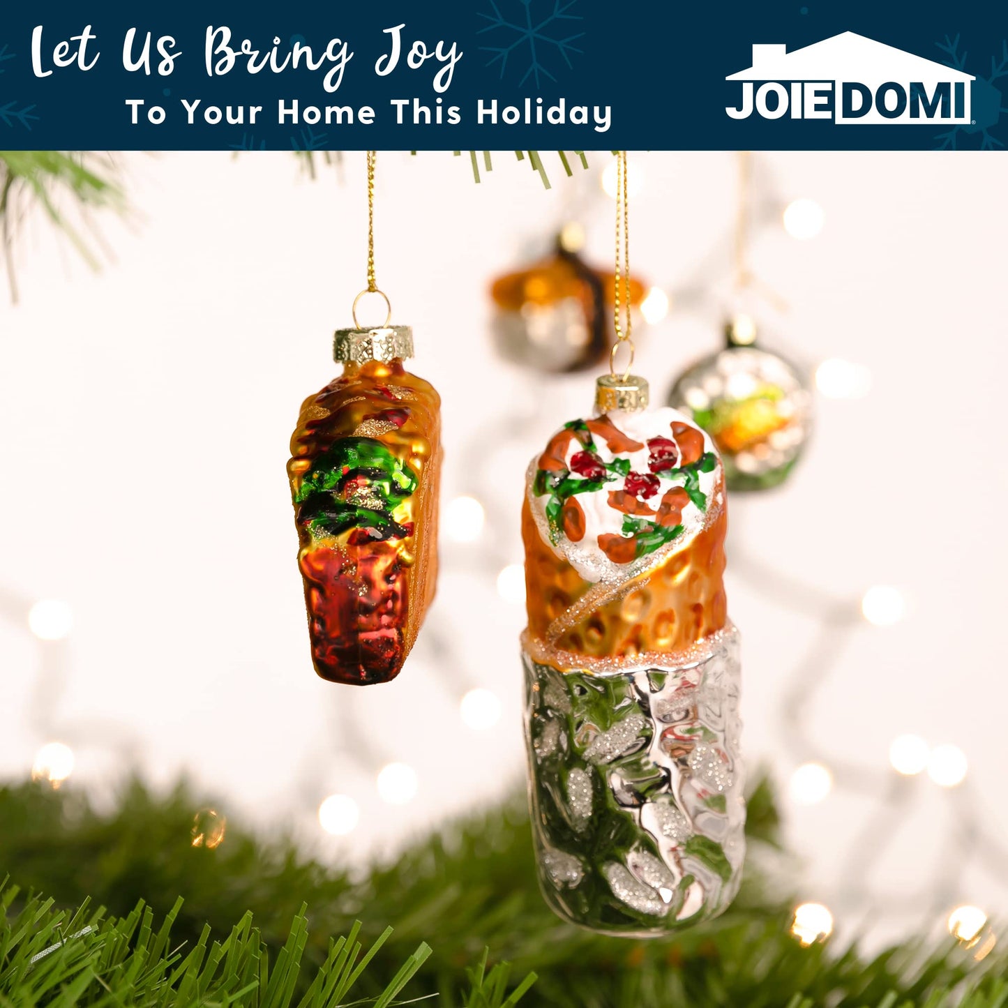 JOYIN Christmas Taco and Burrito Ornament, 2 pcs Glass Blown Set Handcrafted for Tree Hanging Ornament Outdoor Christmas Decorations Indoor