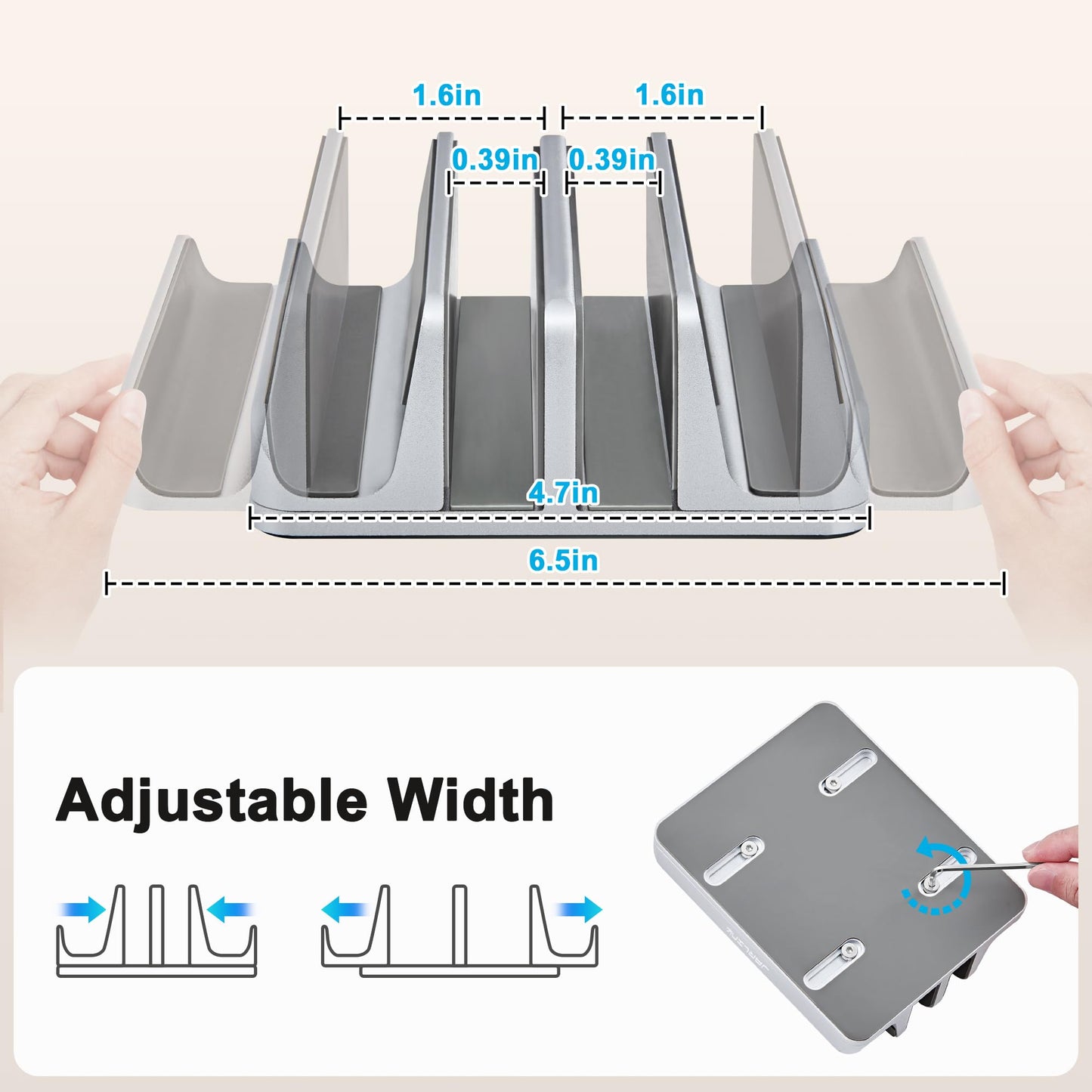 JARLINK 4-in-1 Adjustable Vertical Laptop Stand Holder, Aluminum Dual Slots Laptop Rack for Desk, Space-Saving Organizer for All MacBook, Surface, Chromebook, and Gaming Laptops (Silver)