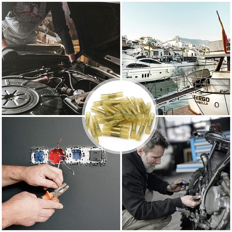 Heat Shrink Butt Connectors, 12-10 AWG 50 Pcs Yellow Waterproof Crimp Terminals Electrical Wire Connectors Splice for Marine, Cable, Wiring