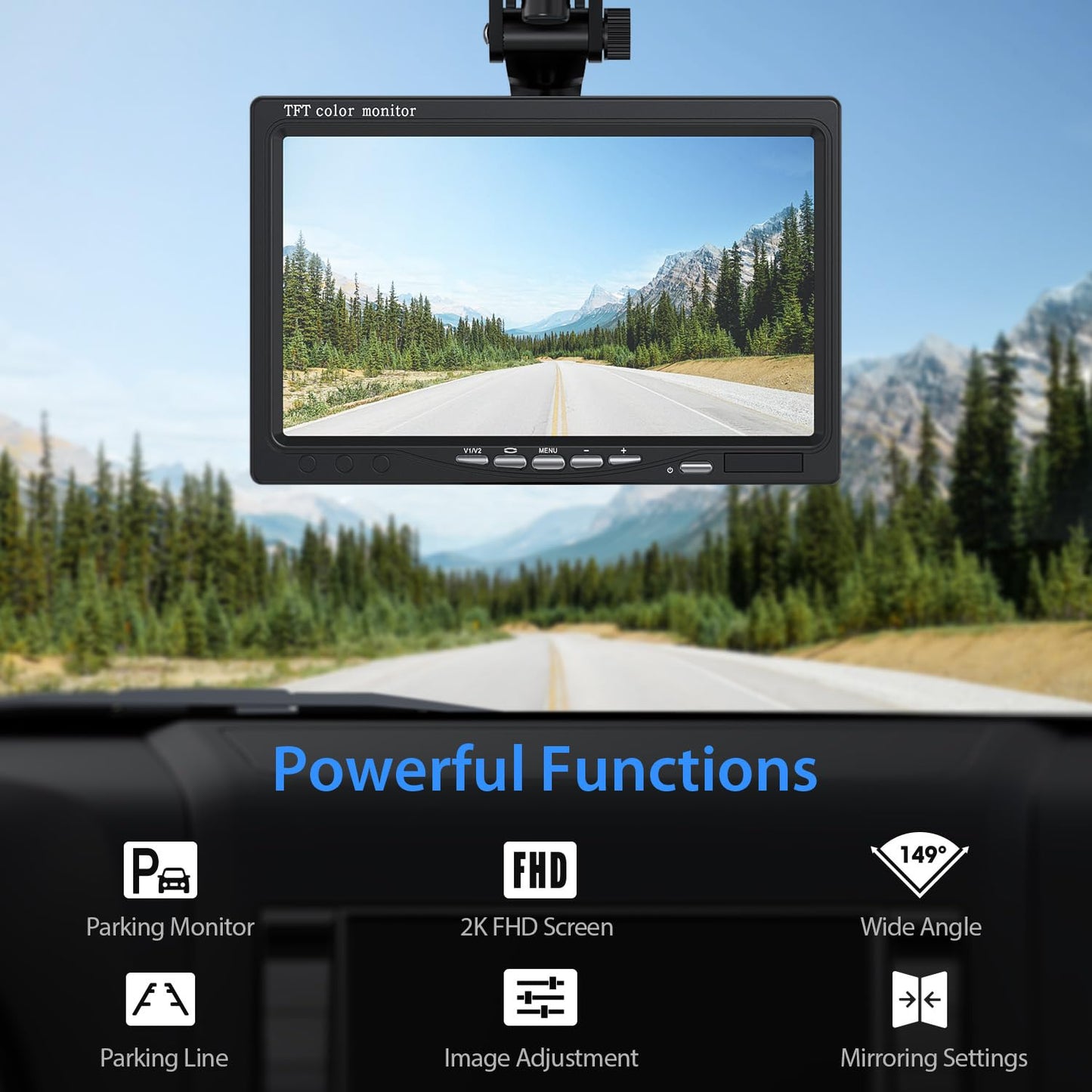 eRapta Backup Camera for Truck 7''HD 2K Front/Rear View Monitor kit IP69 Waterproof Night Vision DIY Grid Lines for Car RVs Trucks Tractors Bus Semi-Trailers Pickup AY7