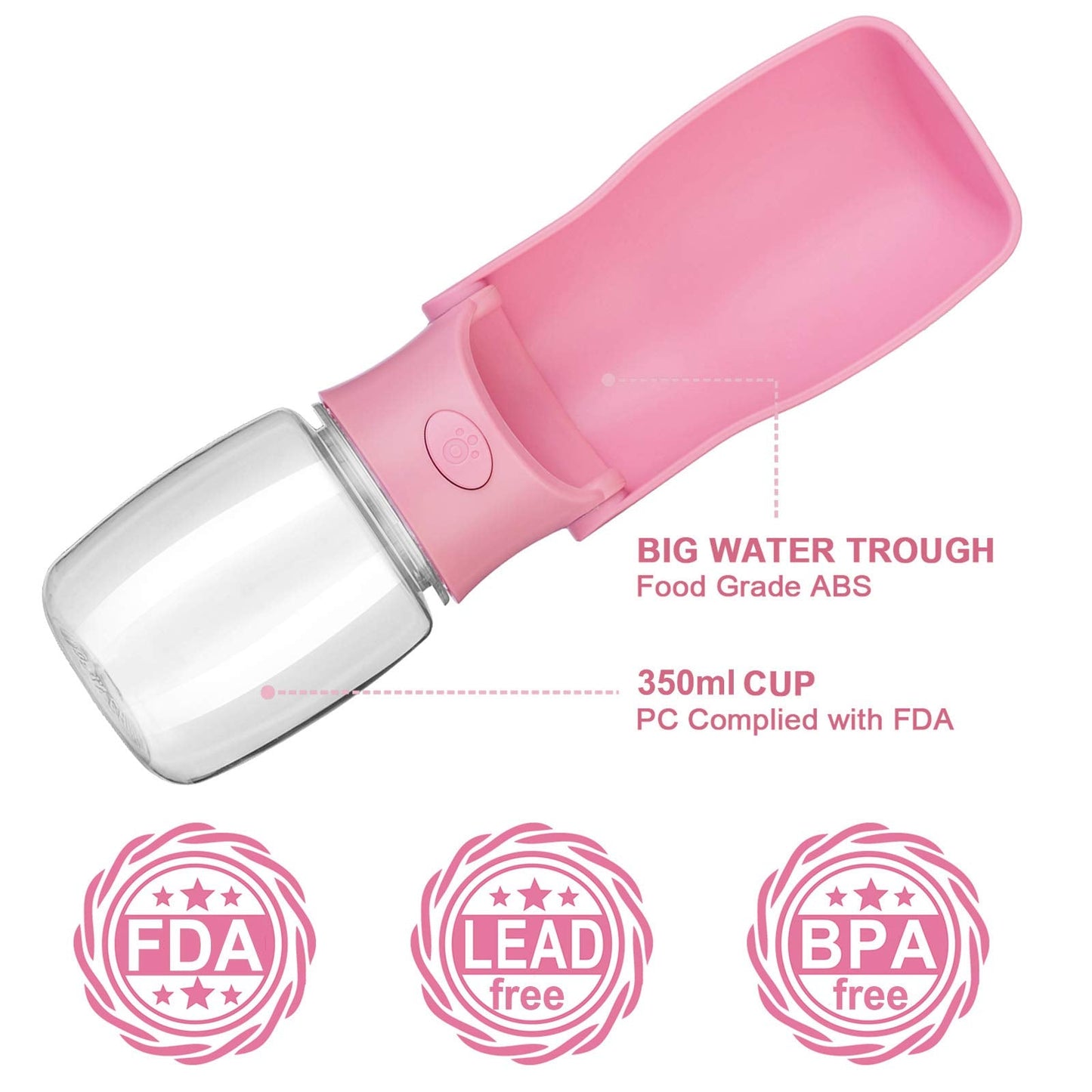 AIKIDS Foldable Dog Water Bottle - Portable Dispenser | Leak Proof & Food Grade Plastic Travel | Pet Water Bottle for Dog Cat Outdoor Walking Hiking Travel(Pink, 12oz)