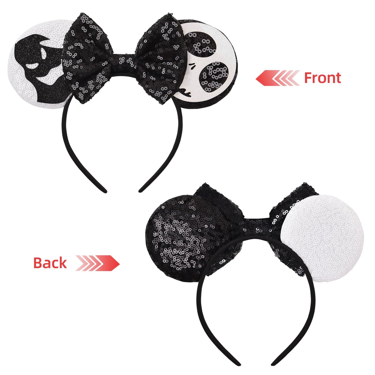 Eisyaa Mouse Ears Bow Headbands, Sequin Halloween Minnie Ears Headband,Halloween Mickey ears Hair Accessories (Jack-Ghost, Medium)