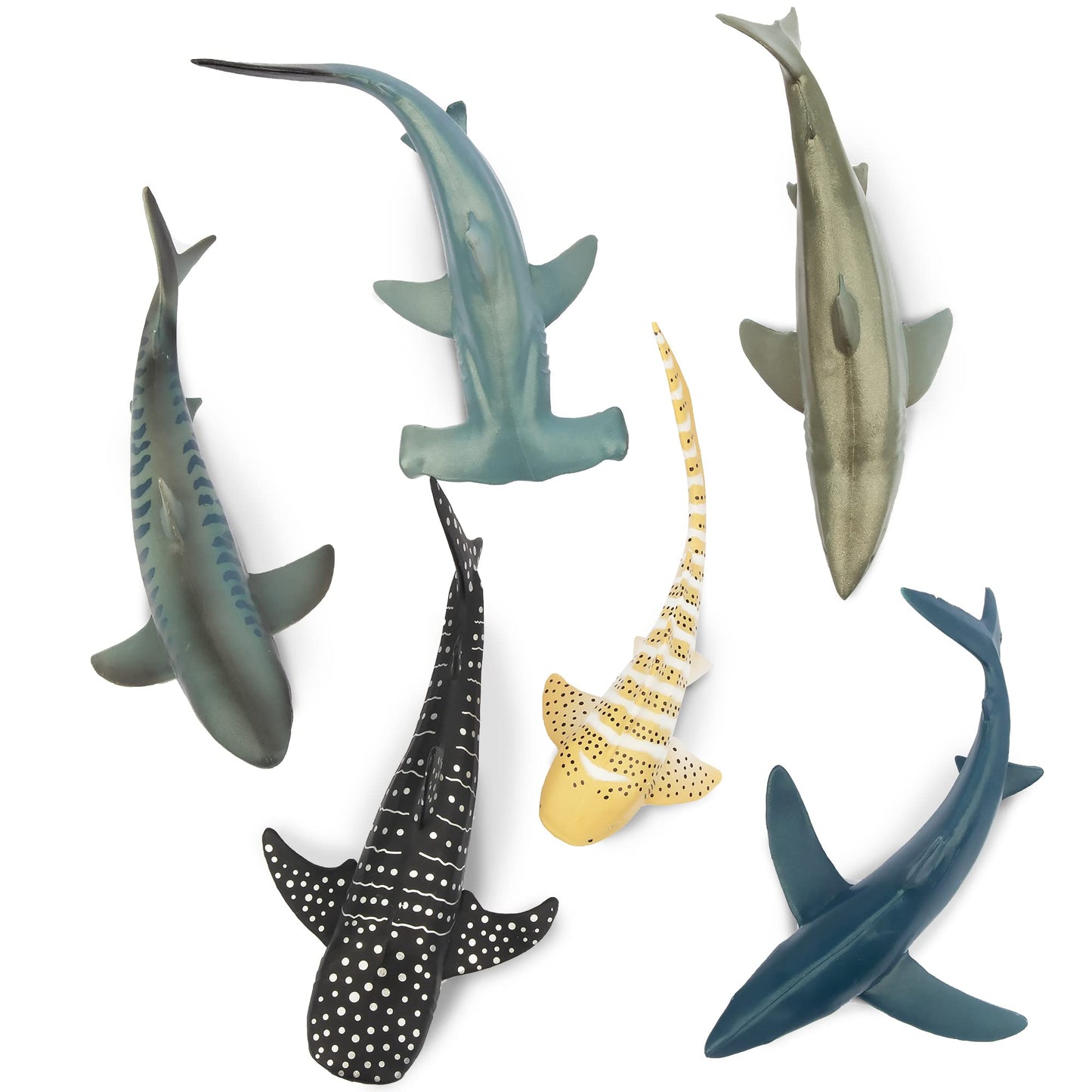 toymany 6PCS 12-14CM Realistic Shark Bath Toy Figurines, Plastic Ocean Sea Animals Figures Set Includes Whale, Tiger, Great White Shark, Cake Toppers Christmas Birthday Gift for Kids Toddlers