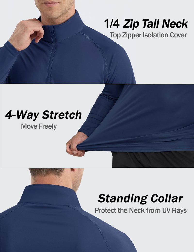 KINSWT Mens Long Sleeve Sun Protection Shirts Quarter Zip Pullover Lightweight 1/4 Zip Moisture Wicking UV Shirts Navy Blue 2XL