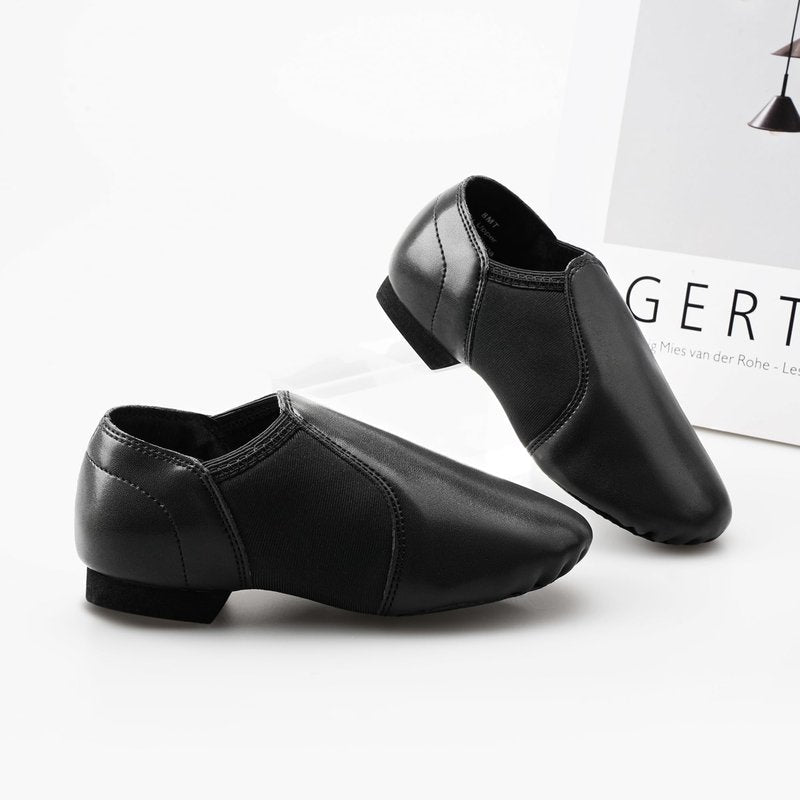 Stelle Jazz Shoes for Girls and Boys PU Leather Slip-On Jazz Dance Shoes (Toddler/Little Kid/Big Kid)(SJ06-Black,8MT