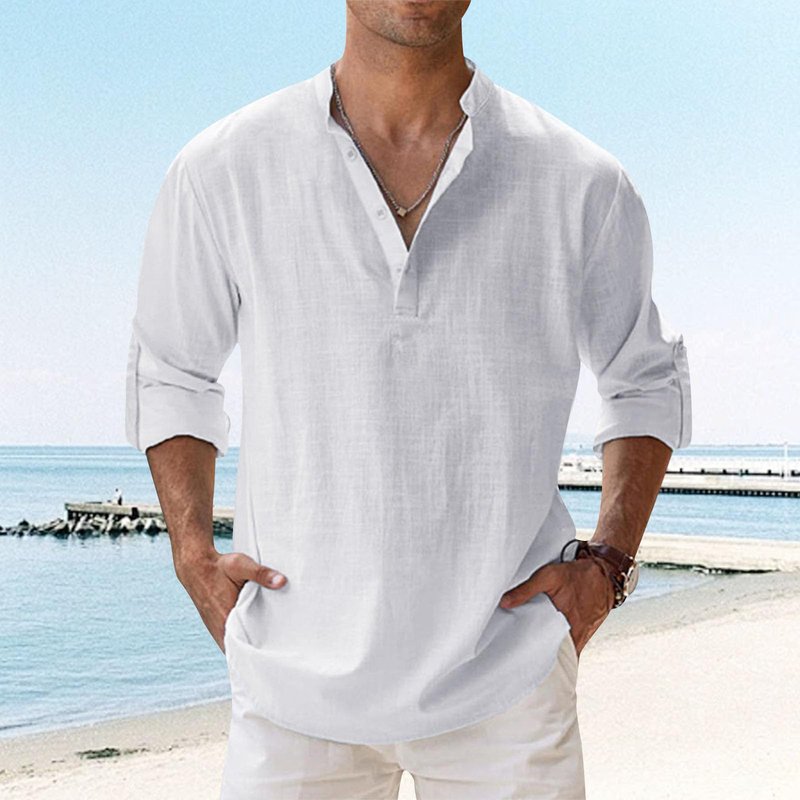 Button Down Shirt Men Hippie Casual Beach Business Cotton Linen Long Sleeve Casual Oversized Summer Tops White S