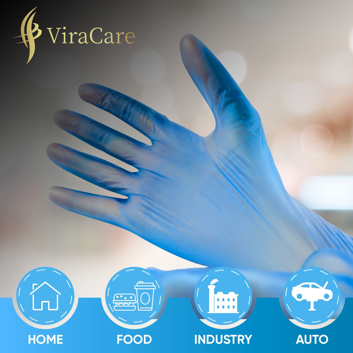 500 x Blue Disposable Gloves | Vinyl Gloves Disposable | Latex free glove | Powder Free Glove | Strong And Non-Sterile | (Large, 5 Packs of 100)