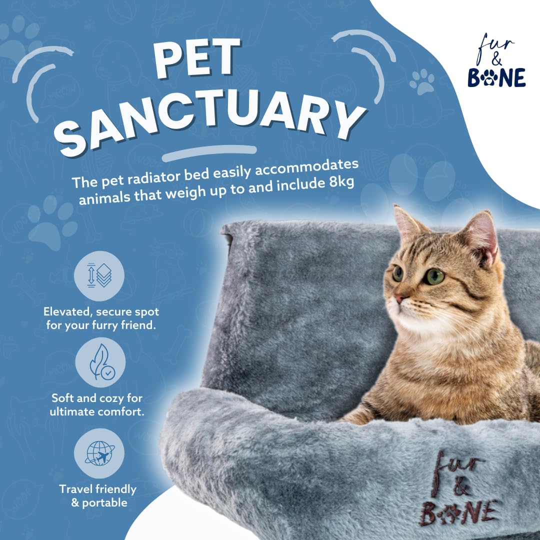 Fur & Bone Cat Radiator Bed, Cat Bed | Warm Fleece Cat Hammock With Washable Fleece Cover | Hanging Radiator Cat Bed | Cat beds For Indoor Cats, Cat Accessories for Kittens & Cats (50x43x26cm)