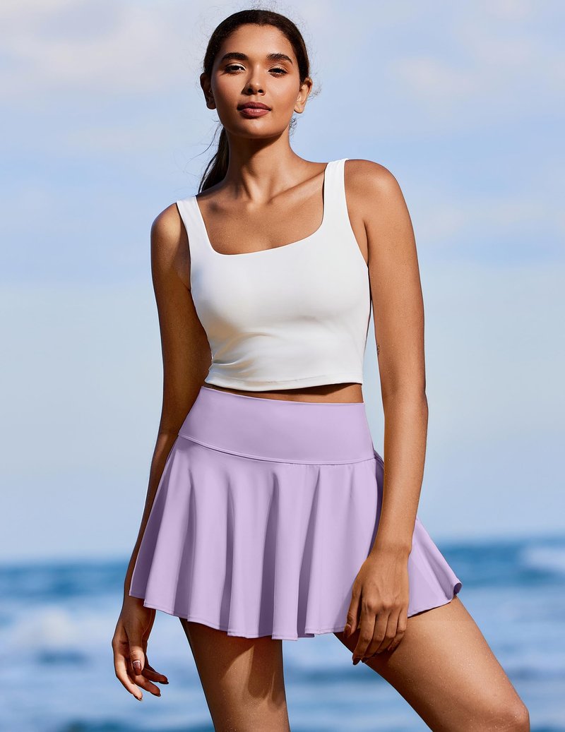 PINSPARK Womens Golf Skirt Lightweight Pleated Tennis Skirts Solid Activewear Skorts with 2 Pockets Shorts Light Purple S