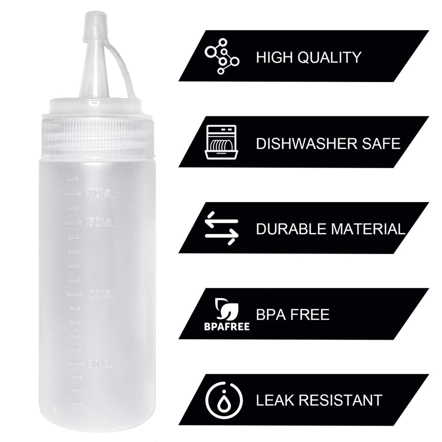 Juncture 12 Pack 200 ml (6.7oz) Plastic Squeezy Sauce Bottles with Twist on Cap Lids, Tick Marks Squeeze Bottle for Condiment, Pigment Squeeze Bottle for Painting