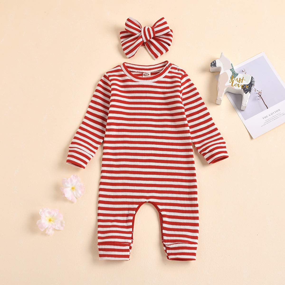 Aimaopao Newborn Infant Baby Girl Romper Bodysuit Girls Stripe Print One Piece Jumpsuit Pants Clothes Outfits (Stripe Long Sleeve Red, 0-3 Months)