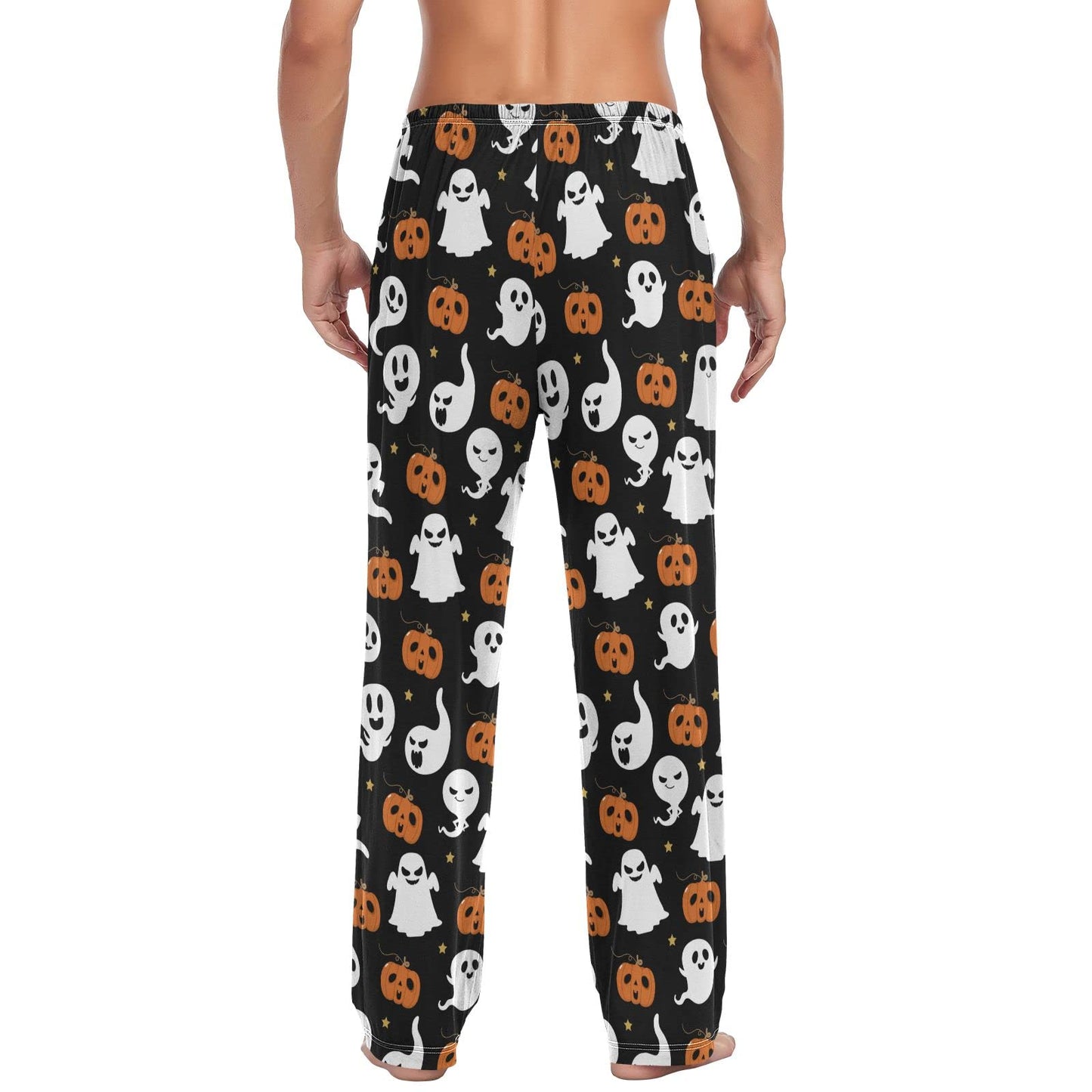 Ollabaky Halloween Men's Pajama Pants Cute and Scary Ghost Pumpkin Pjs Bottoms Sleep Lounge Pants for Men, L