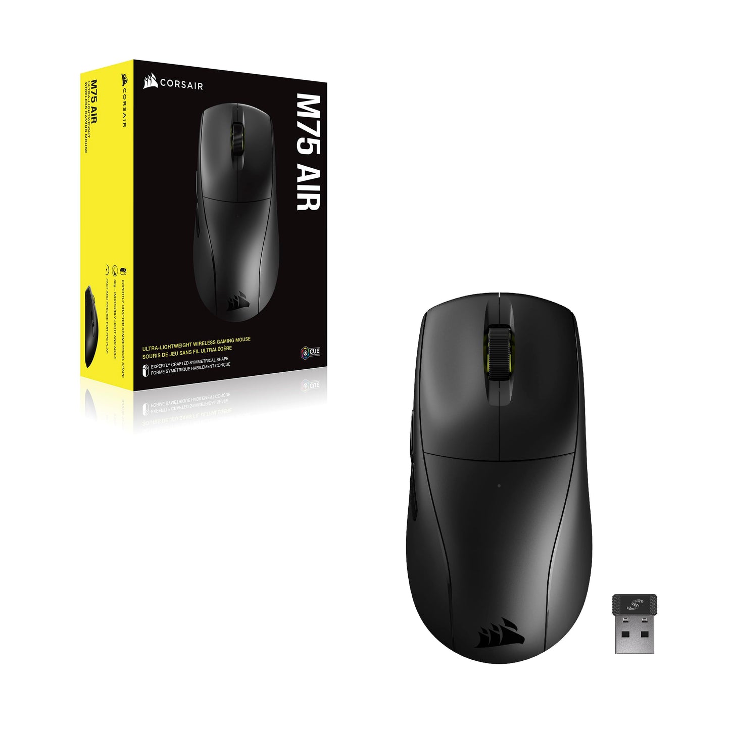 Corsair M75 AIR Wireless Ultra Lightweight Gaming Mouse – 2.4GHz & Bluetooth – 26,000 DPI – Up to 100hrs Battery – iCUE Compatible – Black