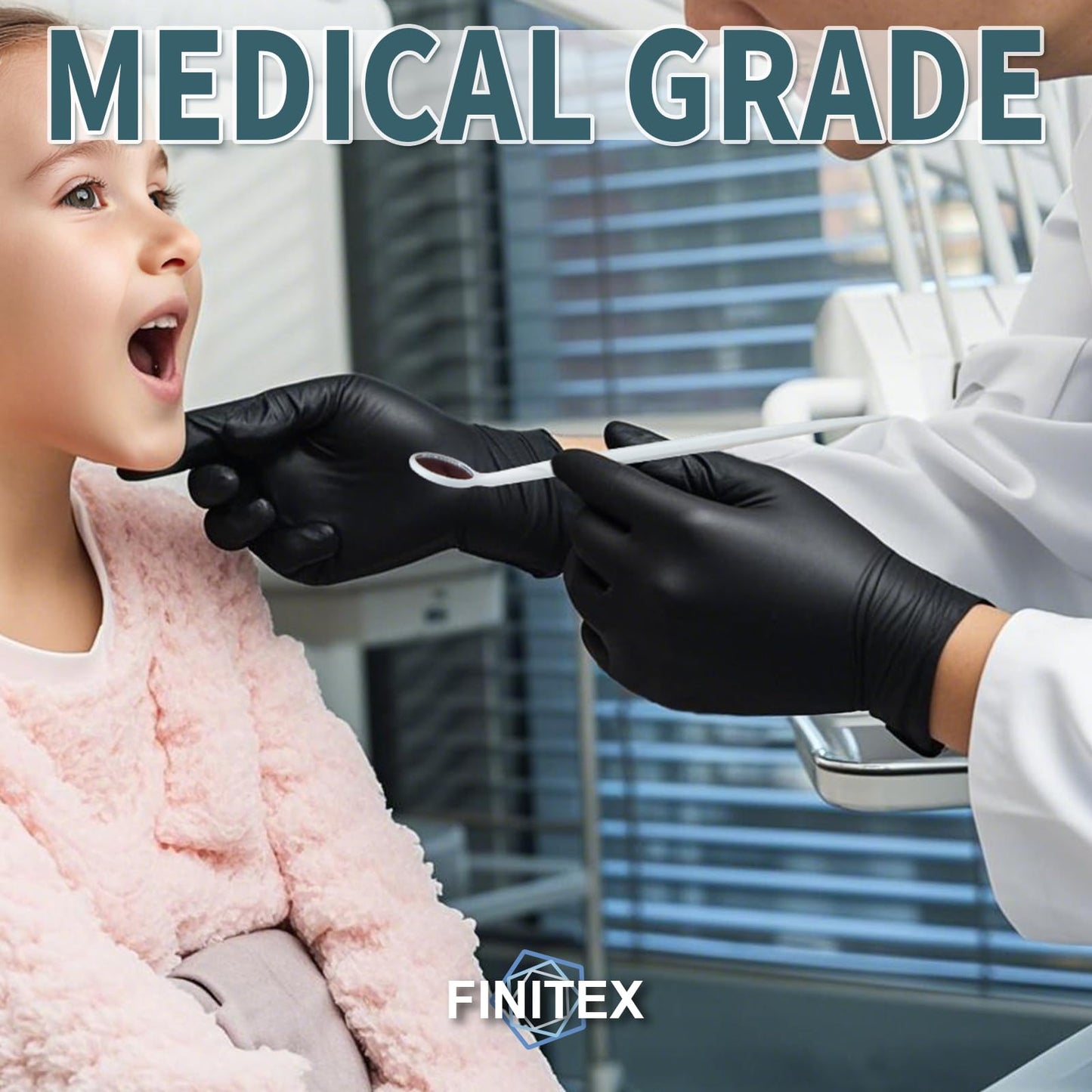 FINITEX - Black Nitrile Disposable Gloves, 5mil, Powder/Latex-Free, Medical Exam 100 PCS For Examination Home Cleaning Food Glove (X-Large)