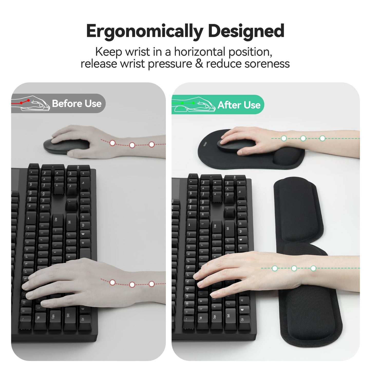 TECKNET Mouse Mat Keyboard Wrist Support Set, Mouse Pad Foldable Keyboard Wrist Rest, Ergonomic Mouse Mat Wrist Support with Comfortable Memory Foam, Non-Slip Desktop Mouse Pad for Working Gaming